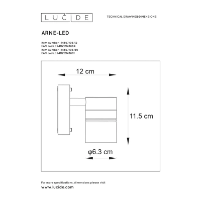 lafabryka.pl Kinkiet ARNE-LED Ø 6,3 cm LED GU10 1x5W 2700K IP44 Satin Chrome 14867/05/12 Lucide